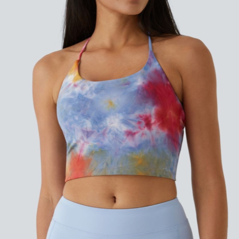Halara Tie Dye Lace Up Cropped Padded Tank Top